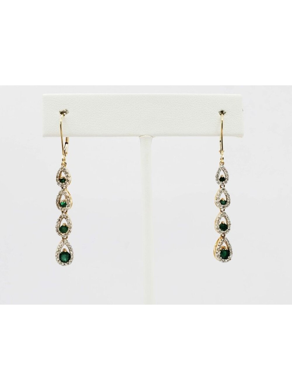 Natural Emerald & Diamond Chandelier Style Dangle Earrings 14k Gold